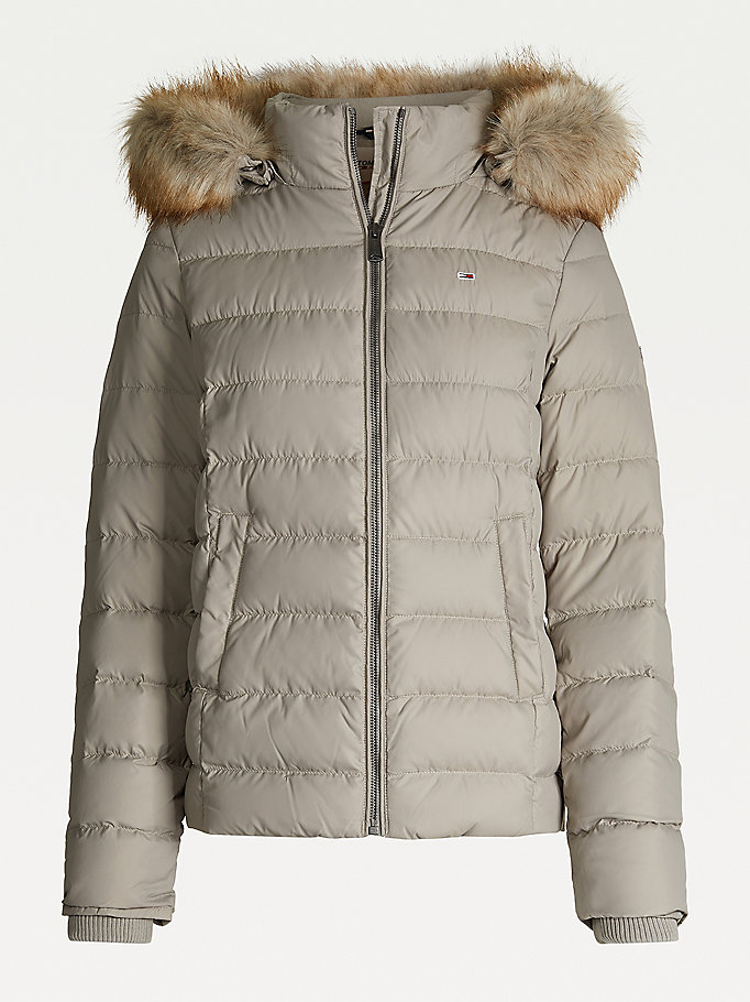 Tommy Hilfiger Faux Fur Hood Down Frakker Dame Grå | CIPLHS-634