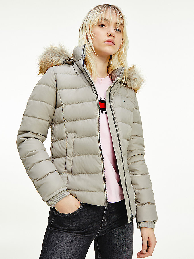 Tommy Hilfiger Faux Fur Hood Down Frakker Dame Grå | CIPLHS-634