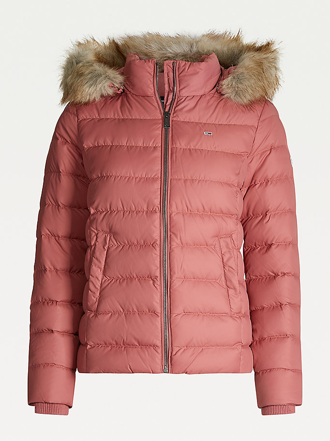 Tommy Hilfiger Faux Fur Hood Down Frakker Dame Rød | CNOGJY-051