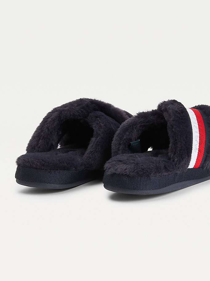 Tommy Hilfiger Faux Fur Logo Home Tøfler Dame Blå | CBPXUO-317