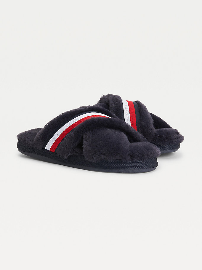 Tommy Hilfiger Faux Fur Logo Home Tøfler Dame Blå | CBPXUO-317