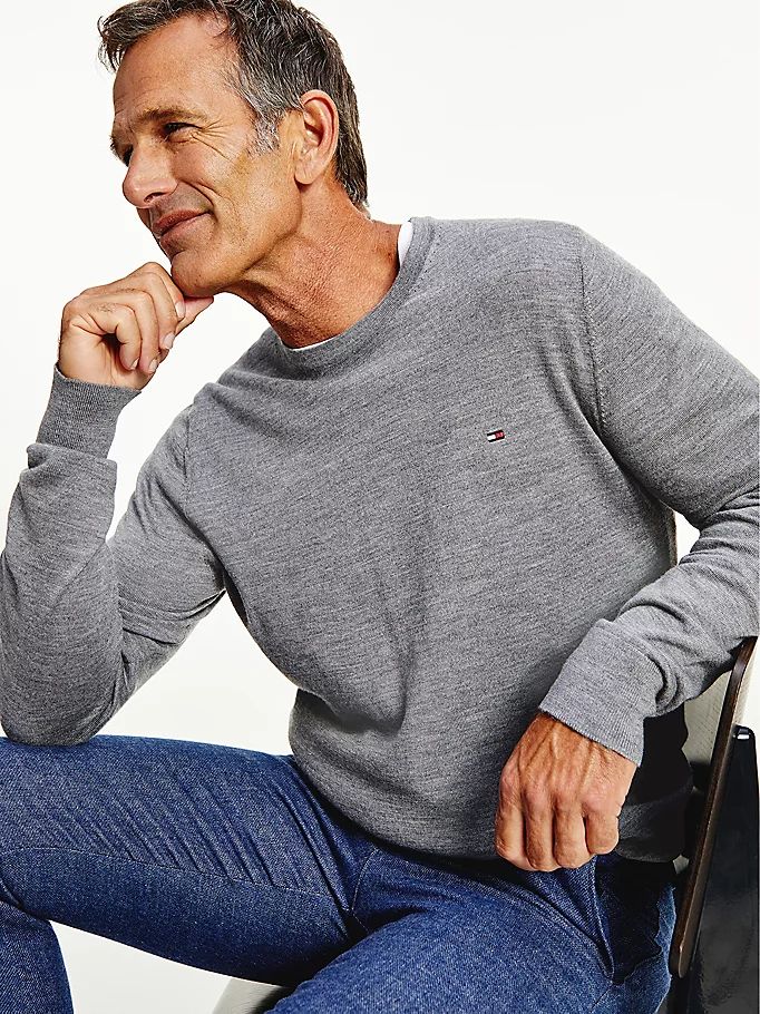 Tommy Hilfiger Fine Merino Wool Crew Neck Gensere Herre Grå | ERDZGO-805