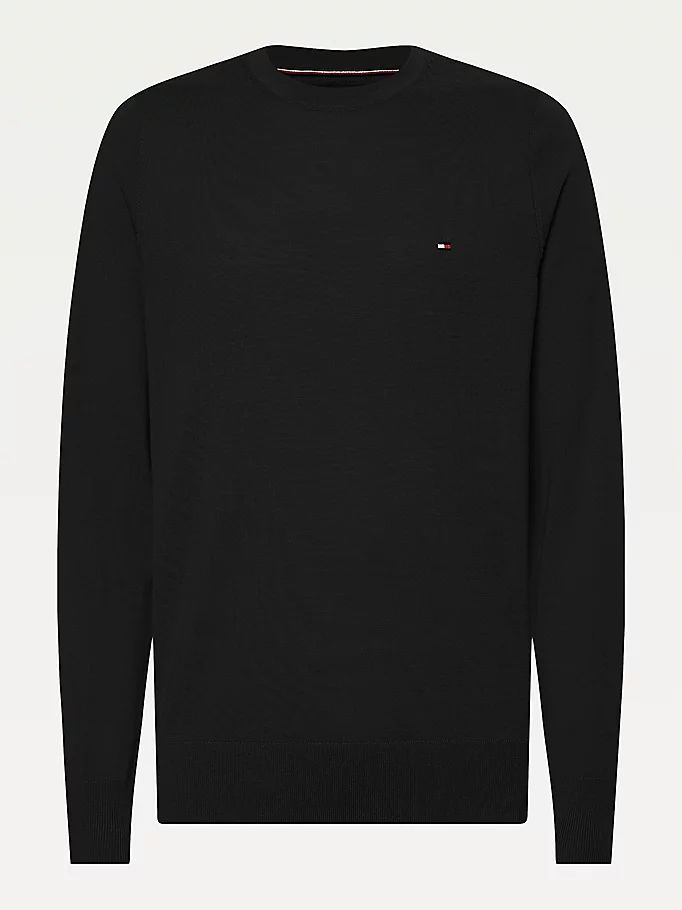 Tommy Hilfiger Fine Merino Wool Crew Neck Gensere Herre Svarte | ITZFAN-312