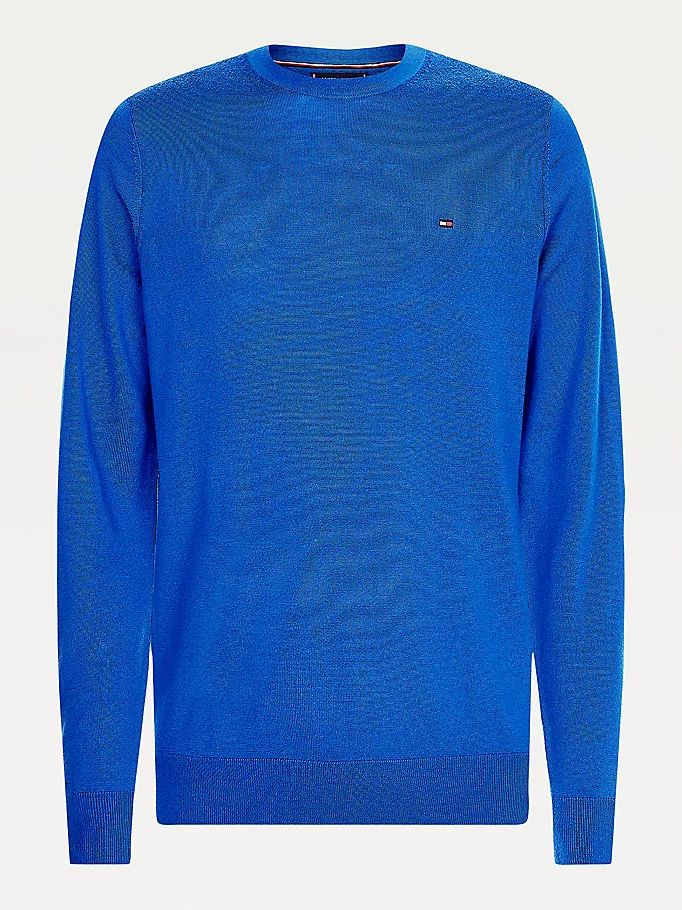 Tommy Hilfiger Fine Merino Wool Crew Neck Gensere Herre Blå | PBJCKQ-475