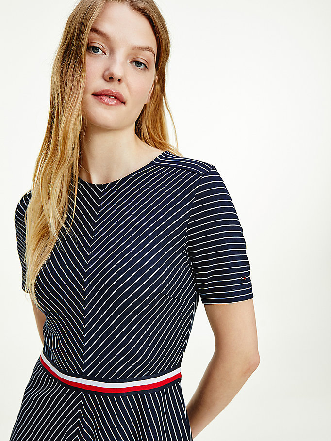 Tommy Hilfiger Fit And Flare Herringbone Stripe Kjoler Dame Blå | MTCNOQ-908