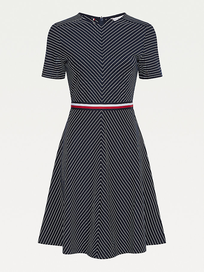 Tommy Hilfiger Fit And Flare Herringbone Stripe Kjoler Dame Blå | MTCNOQ-908