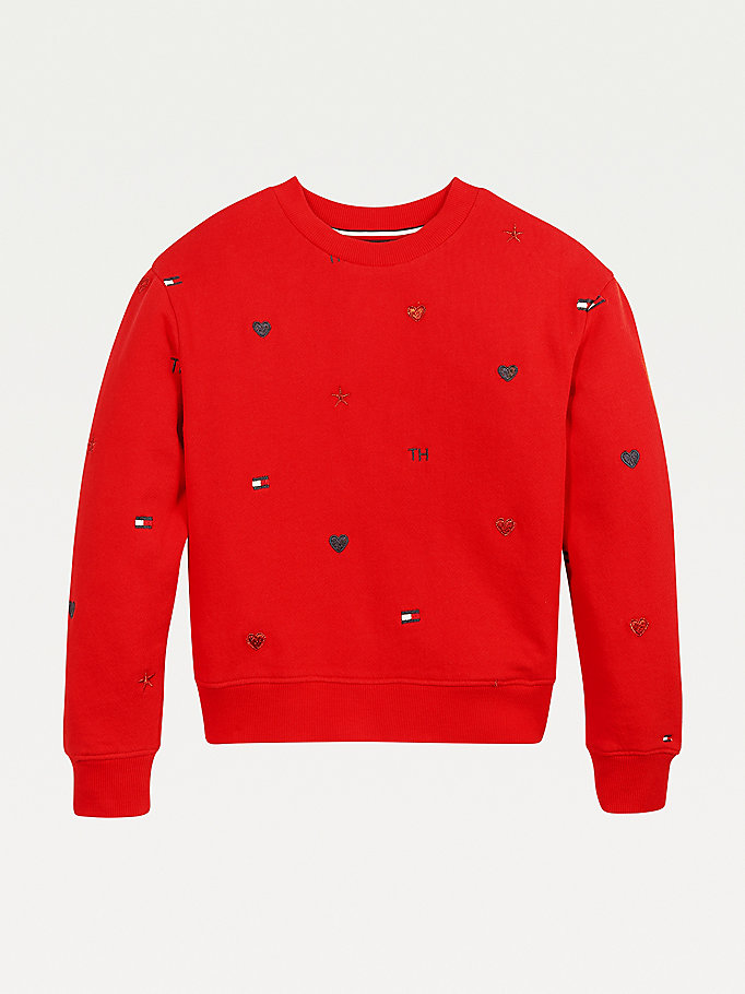 Tommy Hilfiger Flag Embroidery Sweatshirt Jente Rød | VZJFPG-067