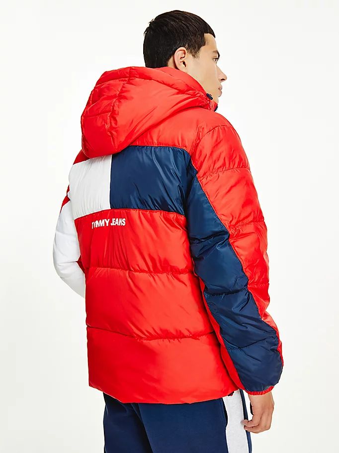 Tommy Hilfiger Flag Puffer Jakke Herre Rød | LXQWOM-907