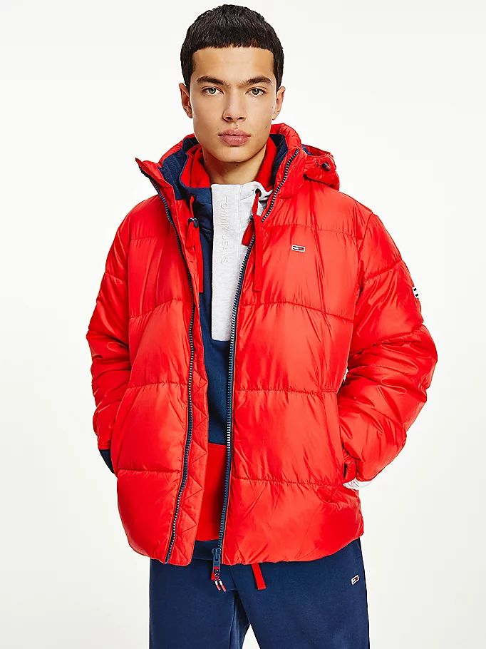 Tommy Hilfiger Flag Puffer Jakke Herre Rød | LXQWOM-907