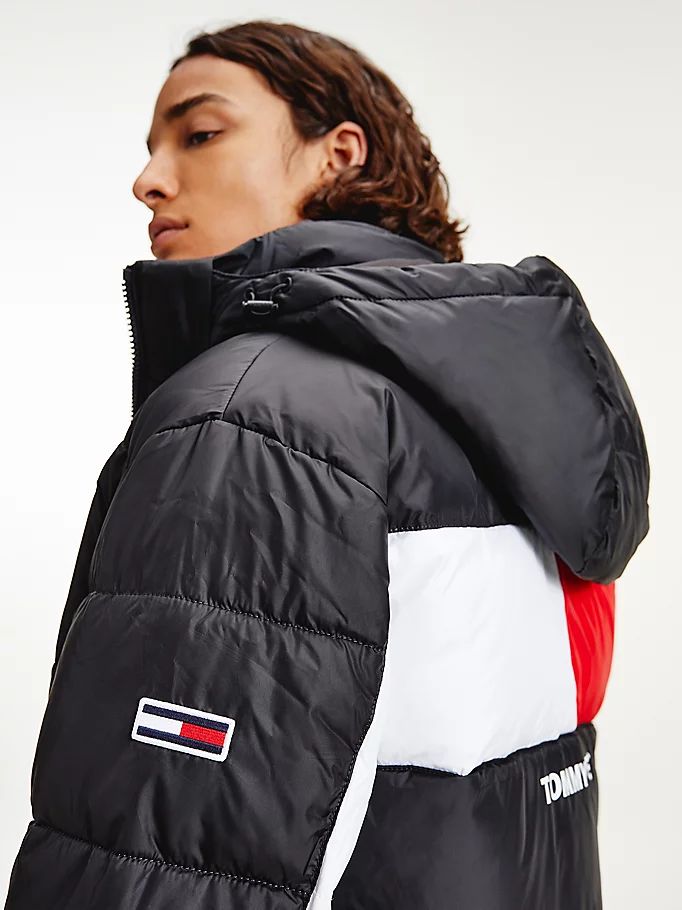 Tommy Hilfiger Flag Puffer Jakke Herre Svarte | KXMCAZ-602