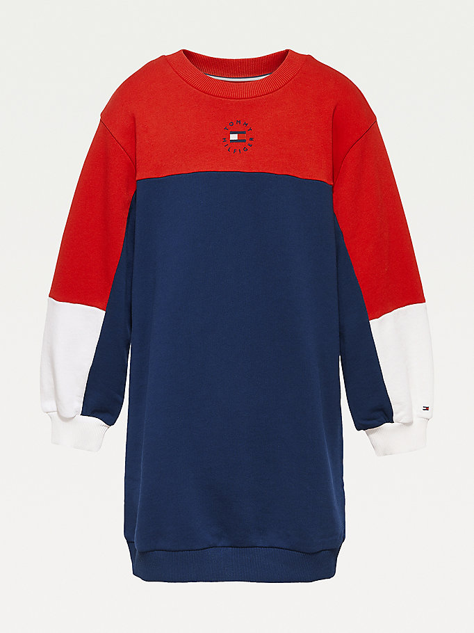 Tommy Hilfiger Fleece Colour-Blocked Long Sleeve Kjoler Jente Blå | RKDAEZ-846