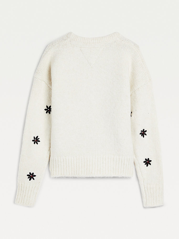 Tommy Hilfiger Flower Embroidery Crew Neck Jumper Jente Hvite | FEKCTG-469