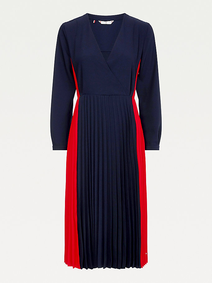 Tommy Hilfiger Fluid Colour-Blocked Midi Kjoler Dame Blå | KNEUCH-420