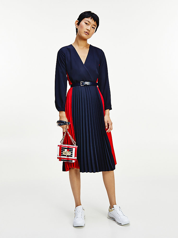 Tommy Hilfiger Fluid Colour-Blocked Midi Kjoler Dame Blå | KNEUCH-420