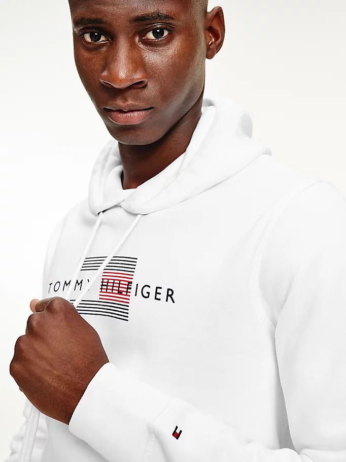 Tommy Hilfiger Front Logo Organic Bomull Fleece Hettegensere Herre Hvite | DPUWIX-347