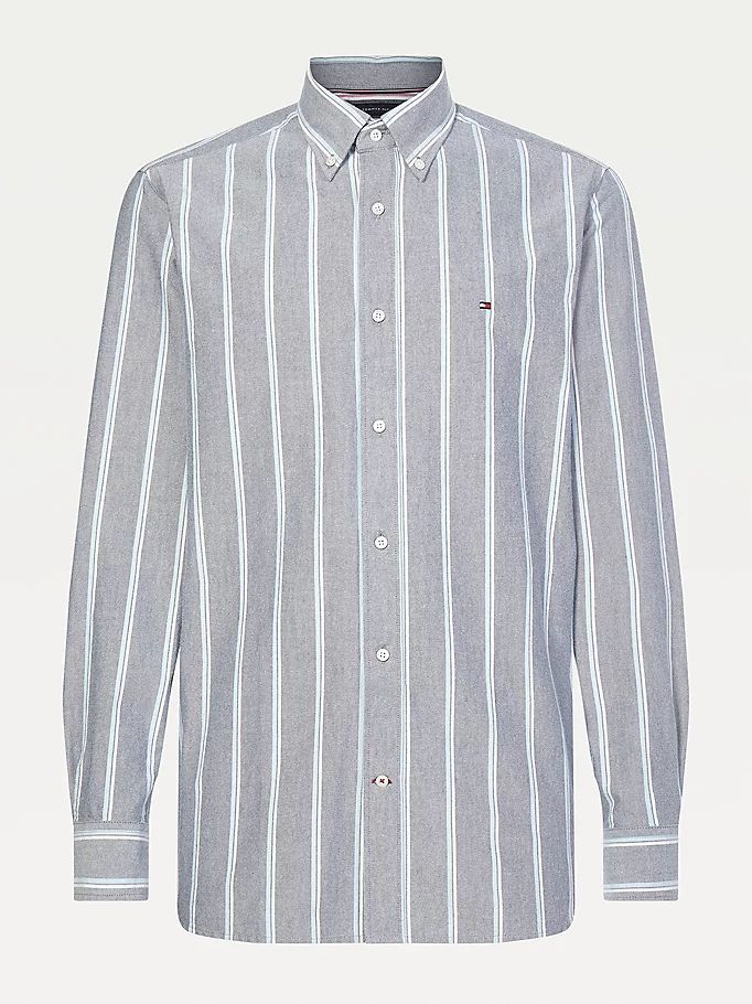 Tommy Hilfiger Frosted Oxford Organic Bomull Stripe Skjorte Herre Blå | SHDLMI-761