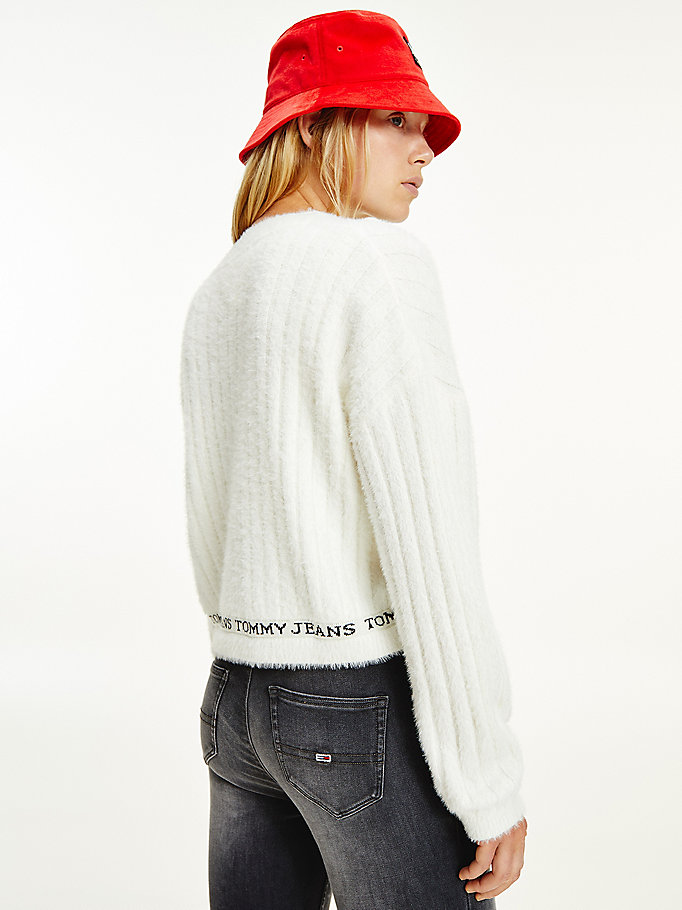 Tommy Hilfiger Furry Cropped Gensere Dame Hvite | TMNQKJ-064