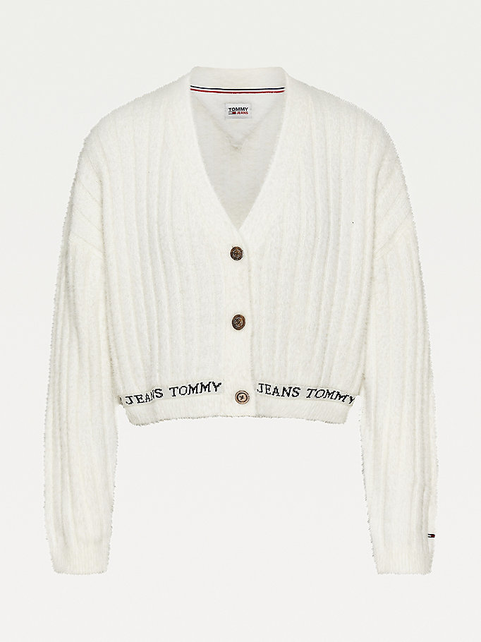 Tommy Hilfiger Furry Cropped Gensere Dame Hvite | TMNQKJ-064