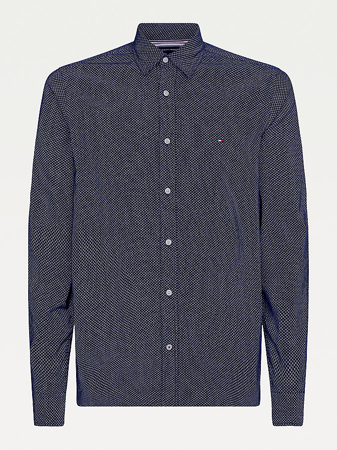 Tommy Hilfiger Geometric Print Corduroy Slim Fit Skjorte Herre Blå | ENDVZP-769