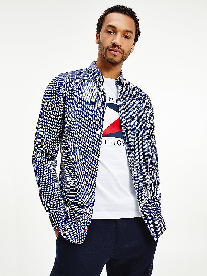 Tommy Hilfiger Geometric Print Slim Fit Skjorte Herre Blå | OXNHQR-379