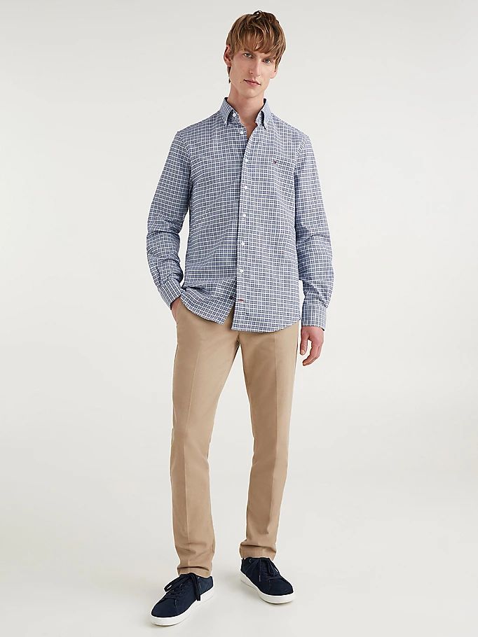 Tommy Hilfiger Gingham Check Organic Oxford Bomull Skjorte Herre Blå | XBEPON-134