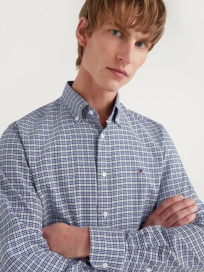 Tommy Hilfiger Gingham Check Organic Oxford Bomull Skjorte Herre Blå | XBEPON-134