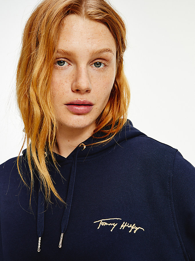 Tommy Hilfiger Gold Signature Embroidery Kjoler Dame Blå | DWKETU-805