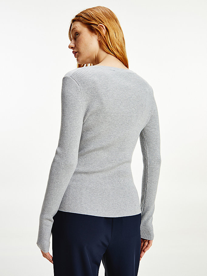 Tommy Hilfiger Henley Ribbed Wool Blend Gensere Dame Grå | MQGYEH-697