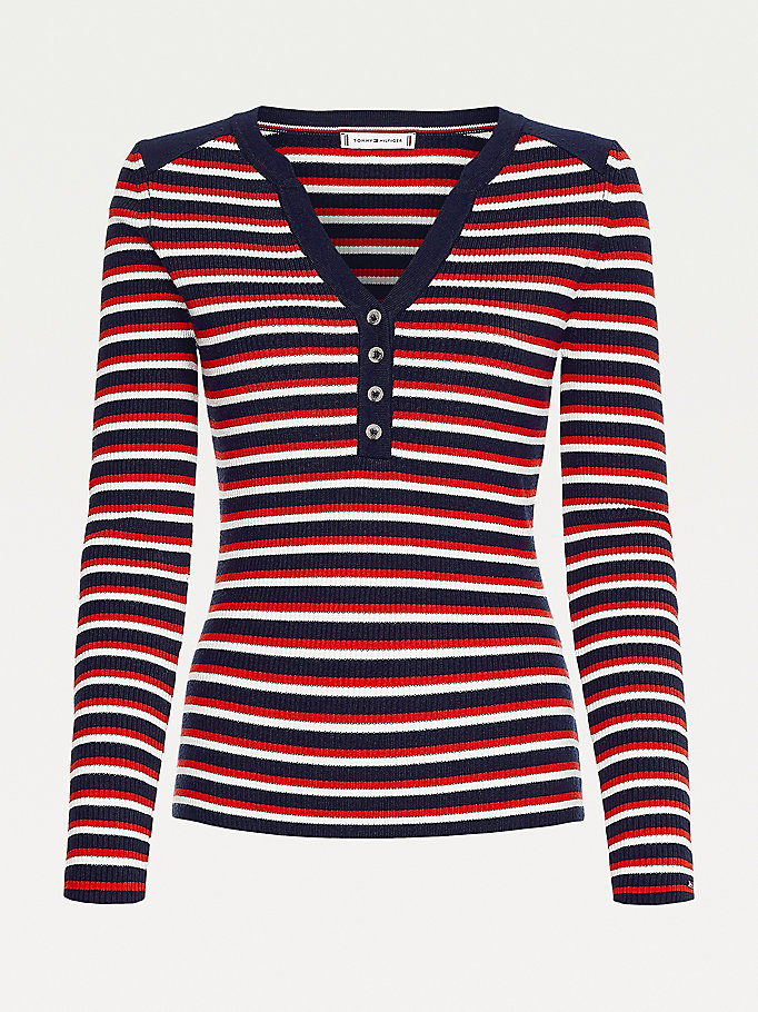 Tommy Hilfiger Henley Ribbed Wool Blend Gensere Dame Rød | VYJMFQ-136