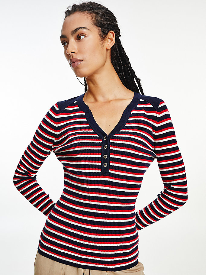 Tommy Hilfiger Henley Ribbed Wool Blend Gensere Dame Rød | VYJMFQ-136