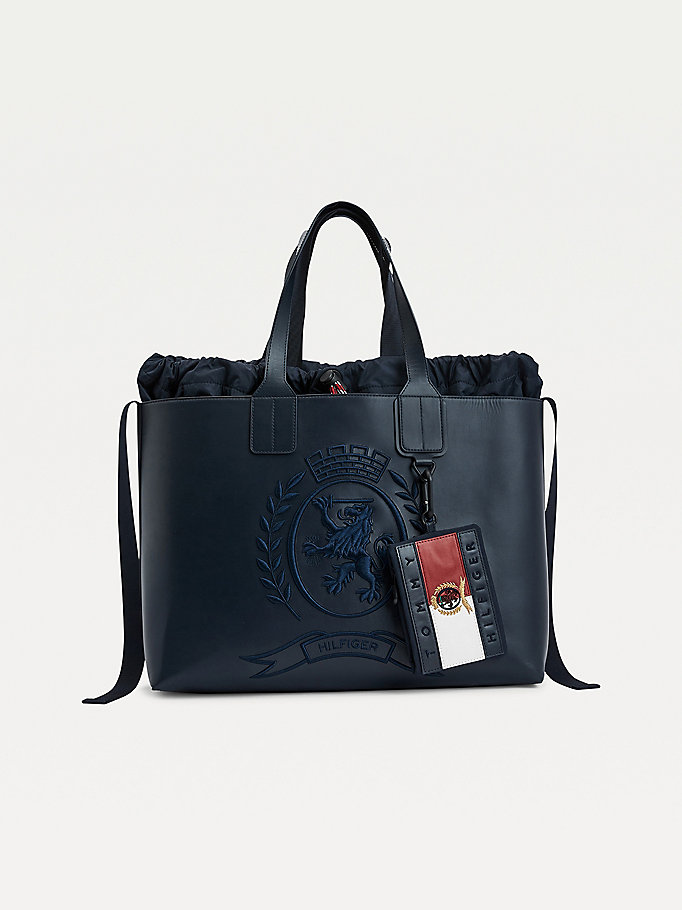 Tommy Hilfiger Hilfiger Kolleksjoner Crest Lær Tote Veske Dame Blå | GEWRUD-457