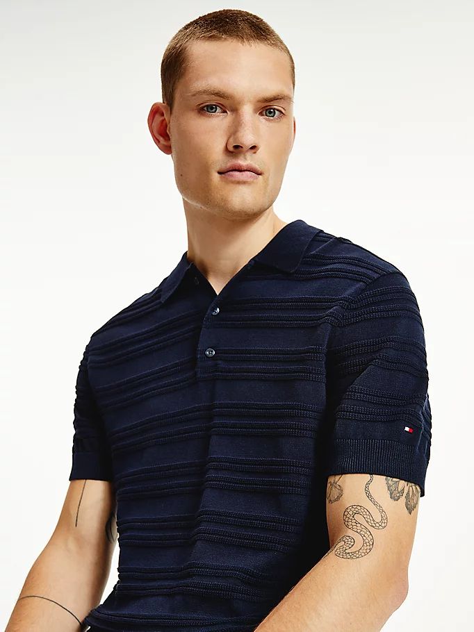 Tommy Hilfiger Horizontal Stripe Knitted Polo T Skjorte Herre Blå | XUCQST-175