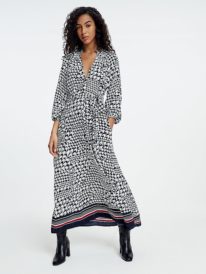 Tommy Hilfiger Houndstooth Relaxed Fit Midi Kjoler Dame Blå | PYIKSW-731