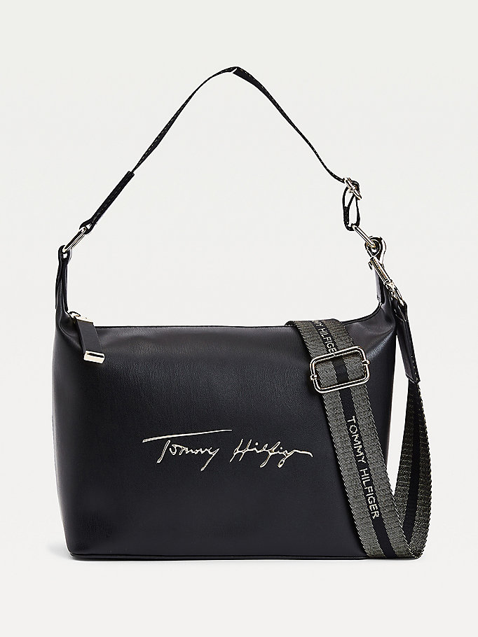 Tommy Hilfiger Iconic Signature Hobo Bag Skulderveske Dame Svarte | KIHZXQ-631