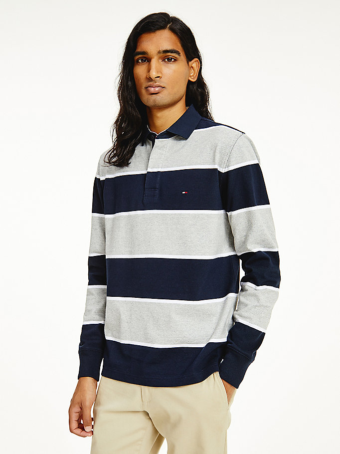 Tommy Hilfiger Iconic Stripe Rugby Polo T Skjorte Herre Blå | KUIMDG-012