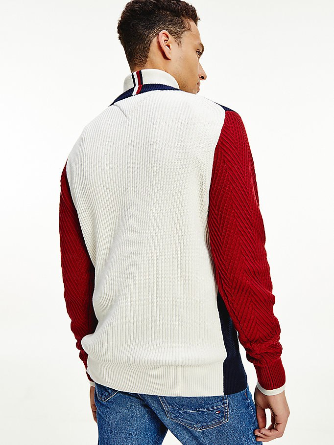 Tommy Hilfiger Icons Colour-Blocked Mixed Knit Gensere Herre Blå | JBFVGQ-651