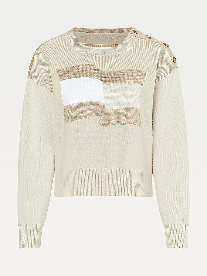 Tommy Hilfiger Icons Motion Flag Gensere Dame Beige | WQUVTO-953