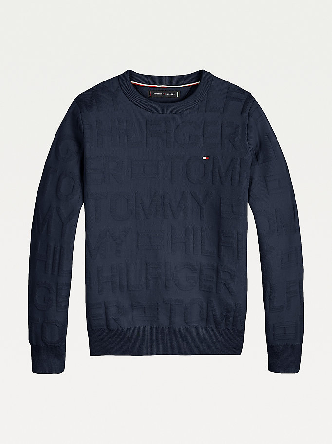 Tommy Hilfiger Jacquard All-Over Logo Jumper Gutt Blå | HRWIEQ-843