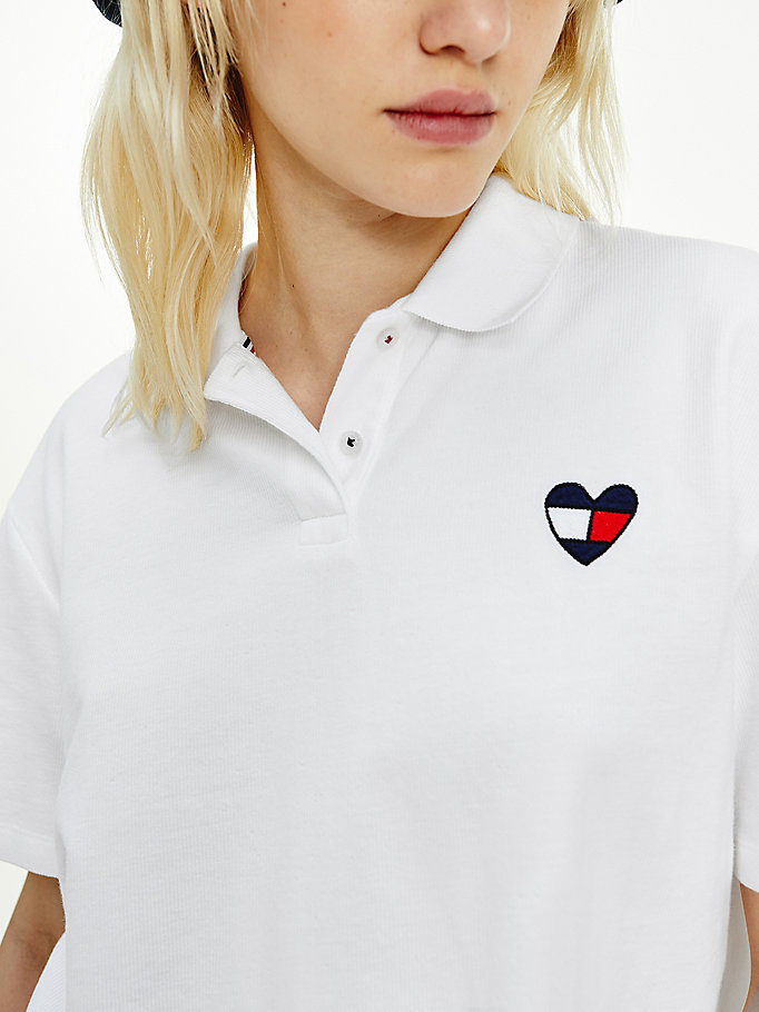 Tommy Hilfiger Jacquard Cropped Fit Polo T Skjorte Dame Hvite | DBNPFT-729