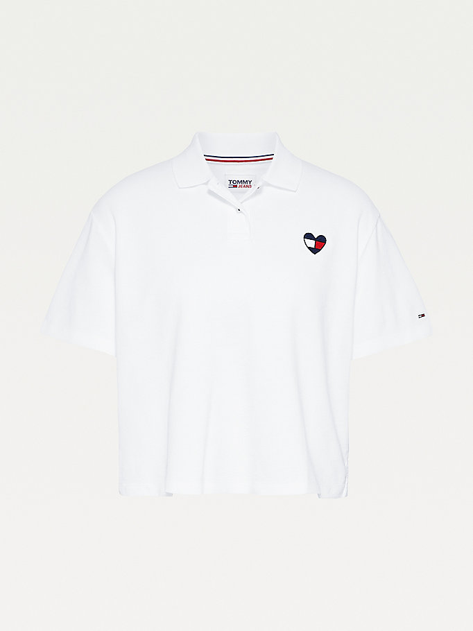 Tommy Hilfiger Jacquard Cropped Fit Polo T Skjorte Dame Hvite | DBNPFT-729