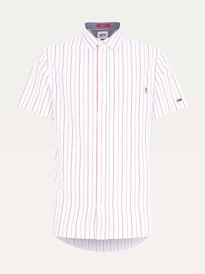 Tommy Hilfiger Kort Sleeve Stripe Seersucker Skjorte Herre Rød | GUXQWI-681