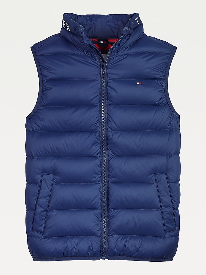 Tommy Hilfiger Logo Collar Down Filled Vest Jakke Gutt Blå | FEDKAY-514