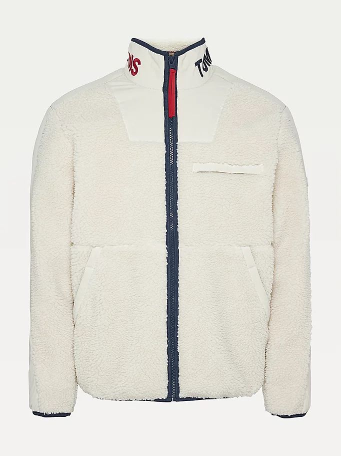 Tommy Hilfiger Logo Collar Sherpa Zip-Thru Jakke Herre Hvite | PKYXUI-467