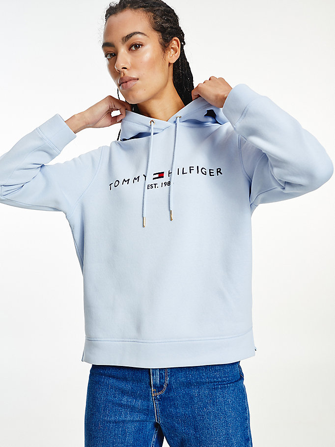 Tommy Hilfiger Logo Drawstring Regular Fit Hettegensere Dame Blå | FVEGSX-613