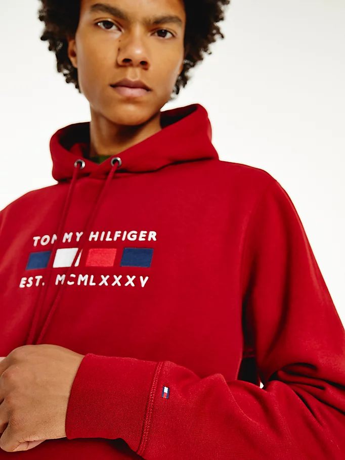 Tommy Hilfiger Logo Embroidery Fleece Hettegensere Herre Rød | MZRLKI-867