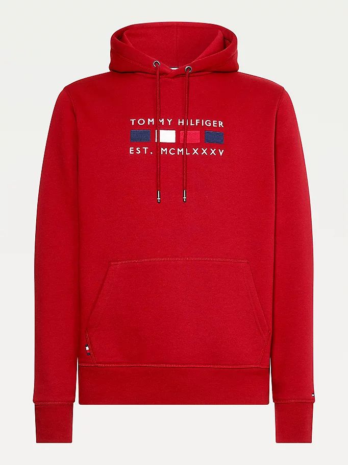 Tommy Hilfiger Logo Embroidery Fleece Hettegensere Herre Rød | MZRLKI-867