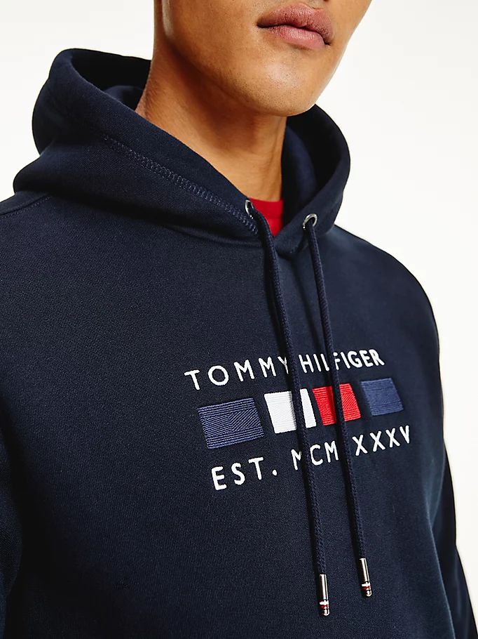 Tommy Hilfiger Logo Embroidery Fleece Hettegensere Herre Blå | SMKZAG-598