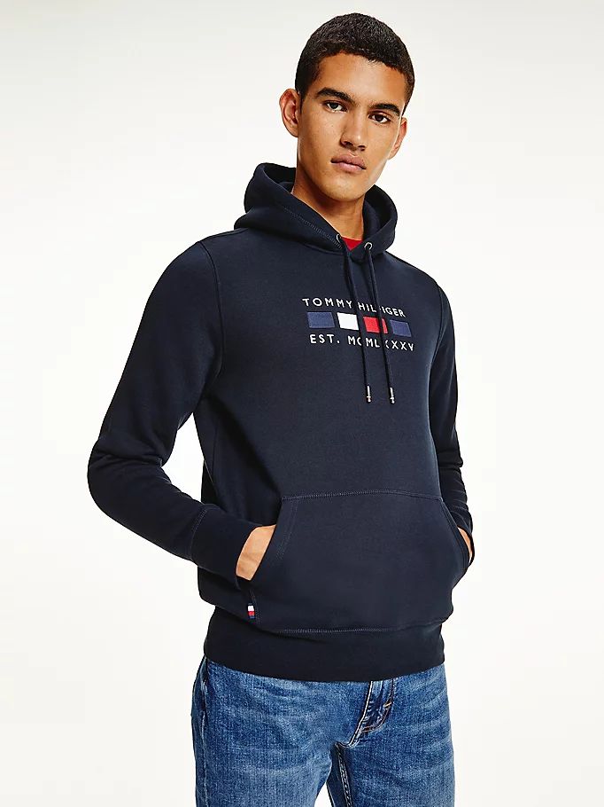 Tommy Hilfiger Logo Embroidery Fleece Hettegensere Herre Blå | SMKZAG-598