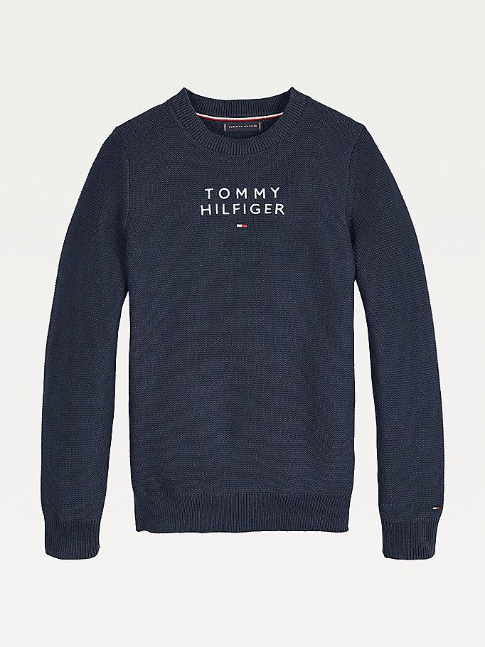 Tommy Hilfiger Logo Embroidery Jumper Gutt Blå | GQJNLD-963