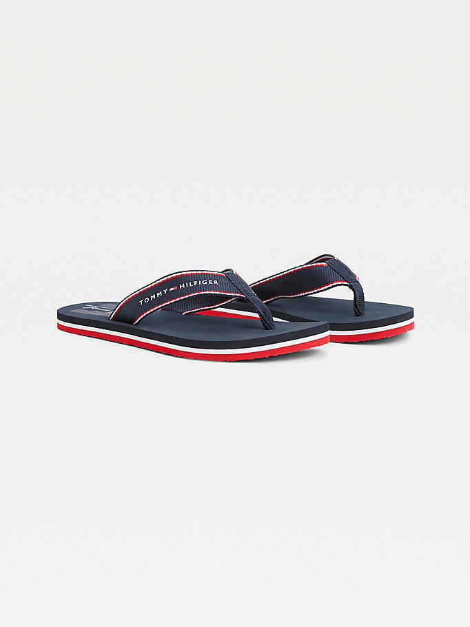 Tommy Hilfiger Logo Flip Flops Sandaler Dame Blå | QTNPUL-017